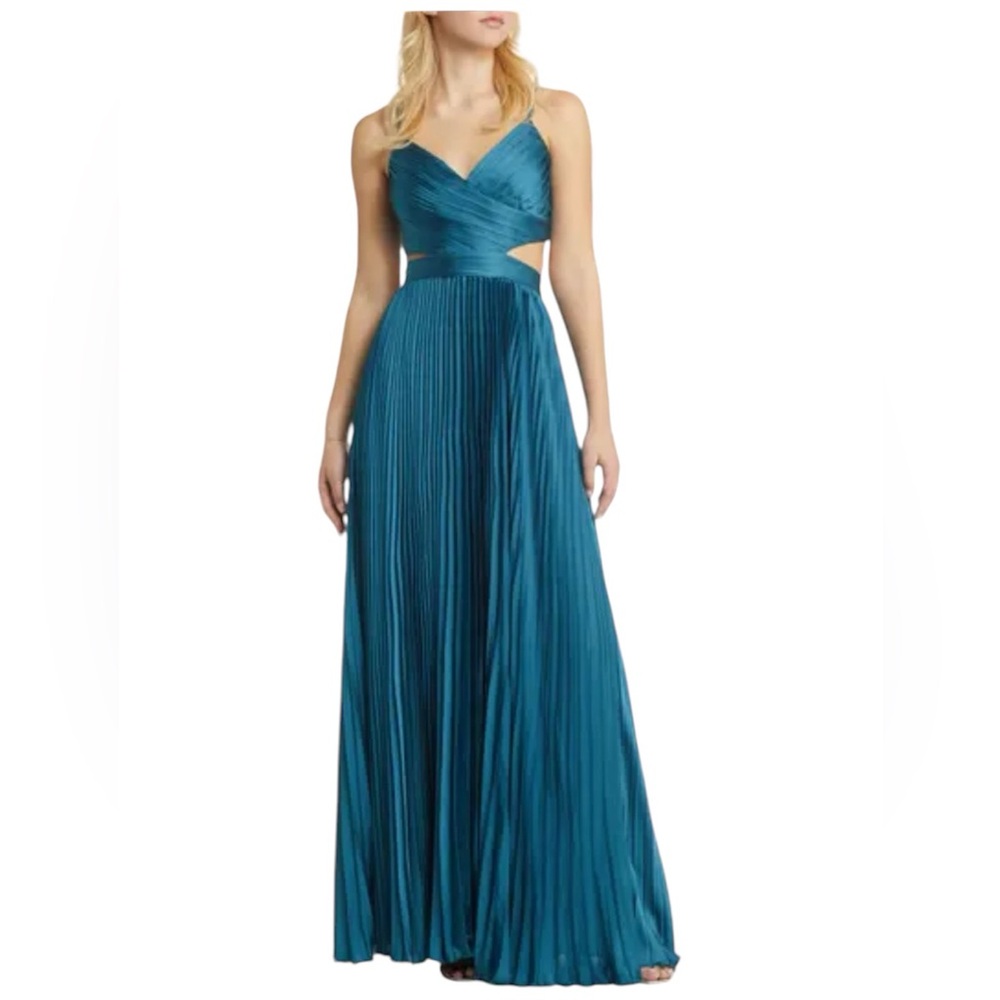 Lulus go the glam pleaded maxi gown teal blue s xL new formal wedding guest